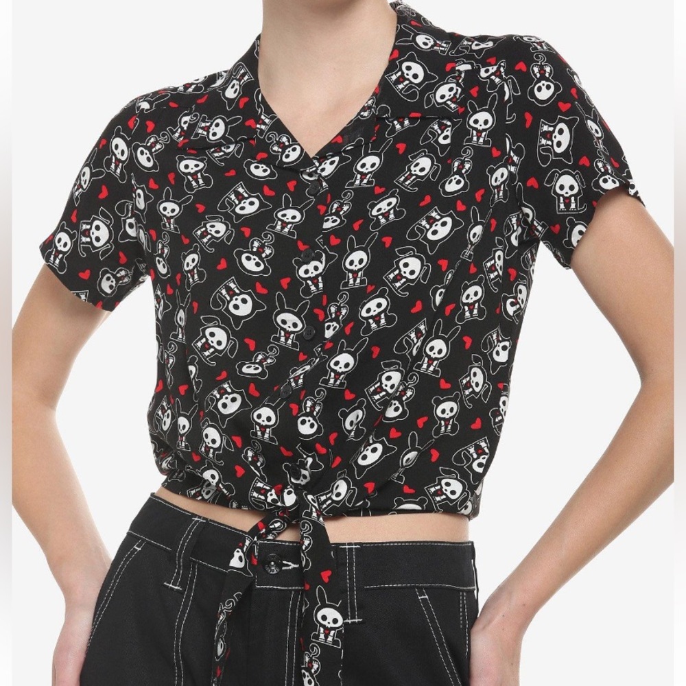 Skelanimals‎ Character Tie-Front Woven Button Up Hot Topic